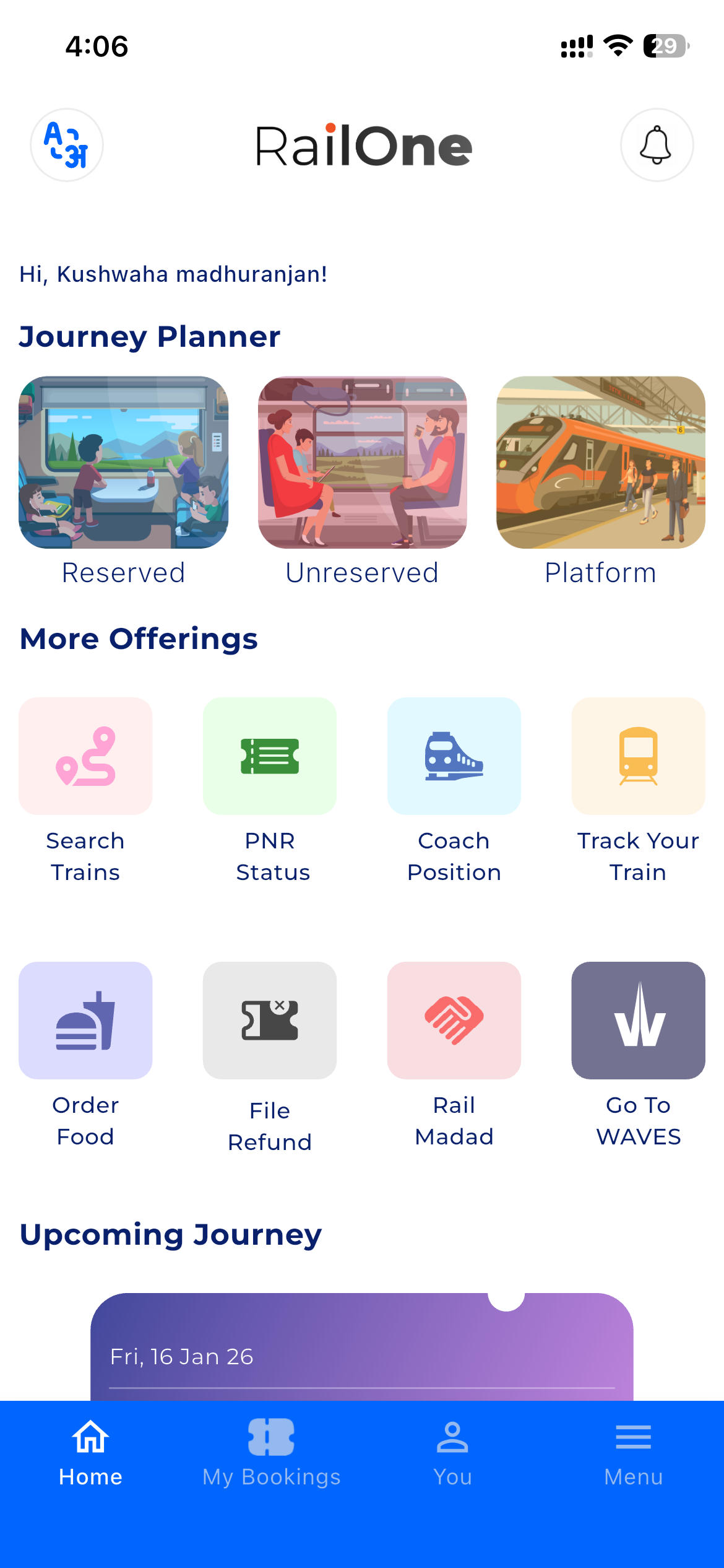 RailOne App Interface